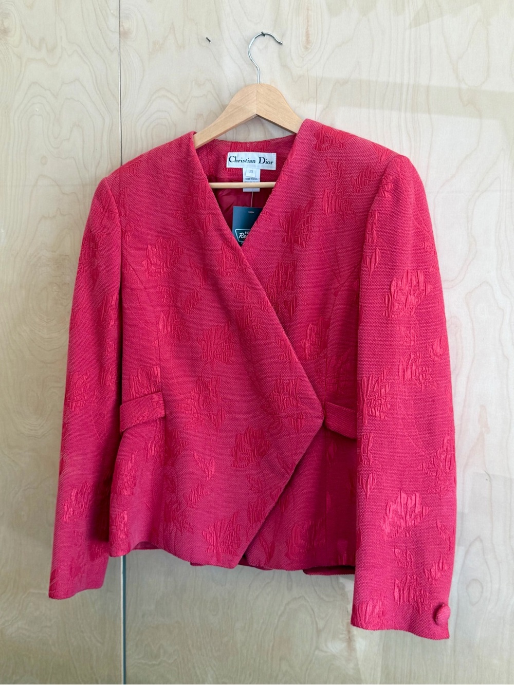 Vintage Christian Dior Vibrant Red/Pink Textured Wrap Blazer